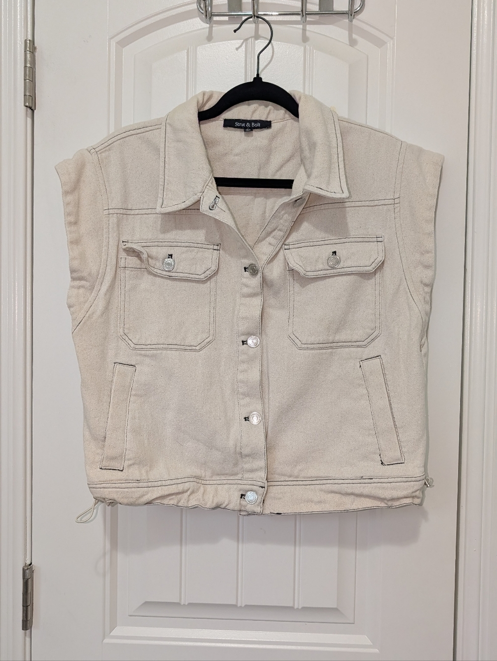 Cream Denim Vest W Contrast Stitching
